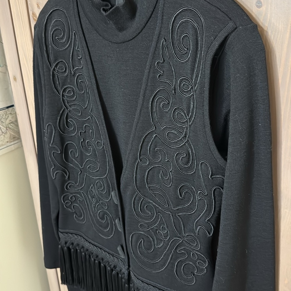 VINTAGE wool designer sweater dress tassel midi vest attached embroidered